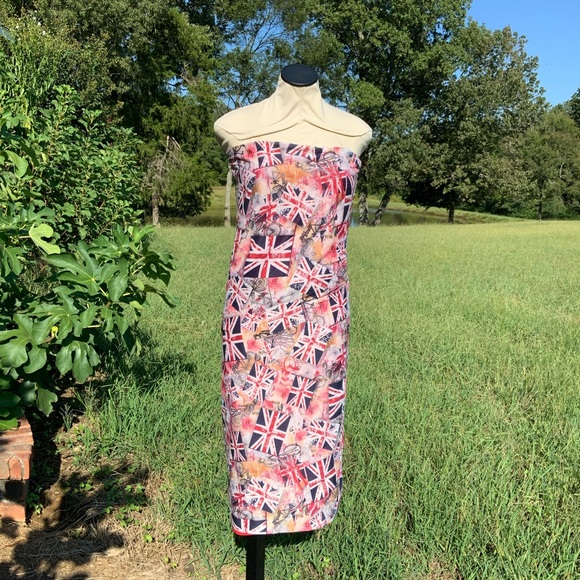 NWOT TWIGGY LONDON Union Jack Print Strapless Pencil Dress - Picture 11 of 11